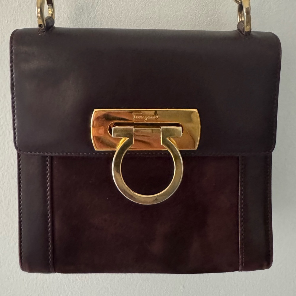 Salvatore Ferragamo Burgundy Leather Gancini Crossbody